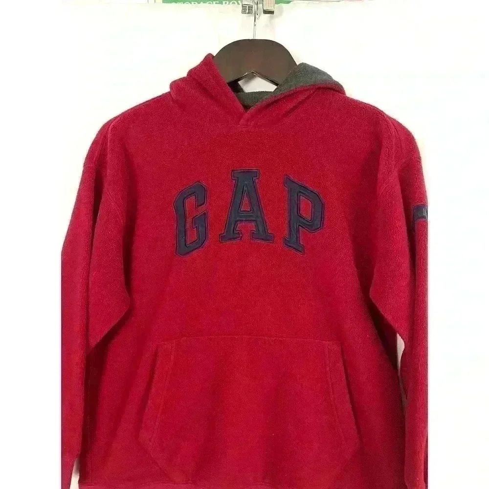 VTG GAP Pullover Hooded Fleece Sweatshirt Kids Youth LARGE (10) Red‎ Y2K - Picture 8 of 10